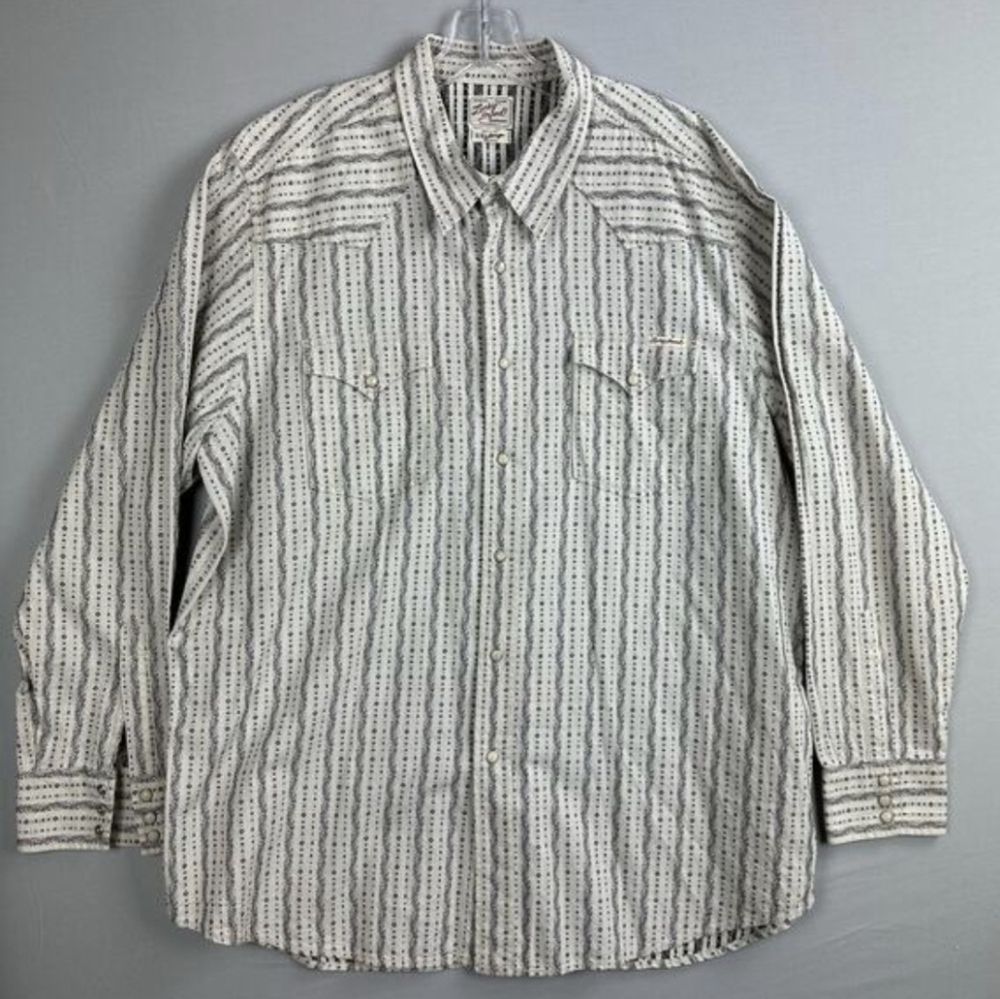 Vintage Lucky Brand White/Black Pattetn Western Pearl Snap Shirt Men's Size XXL
